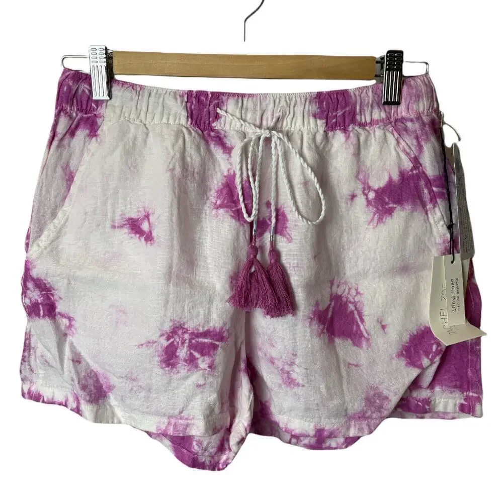 Rachel Zoe White Purple Tie Dye Shorts Beach Casual 100% Linen Women's S NWT